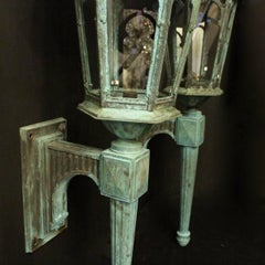 English 19th Century Pair of Large Bronze External Antique Wall Lanterns