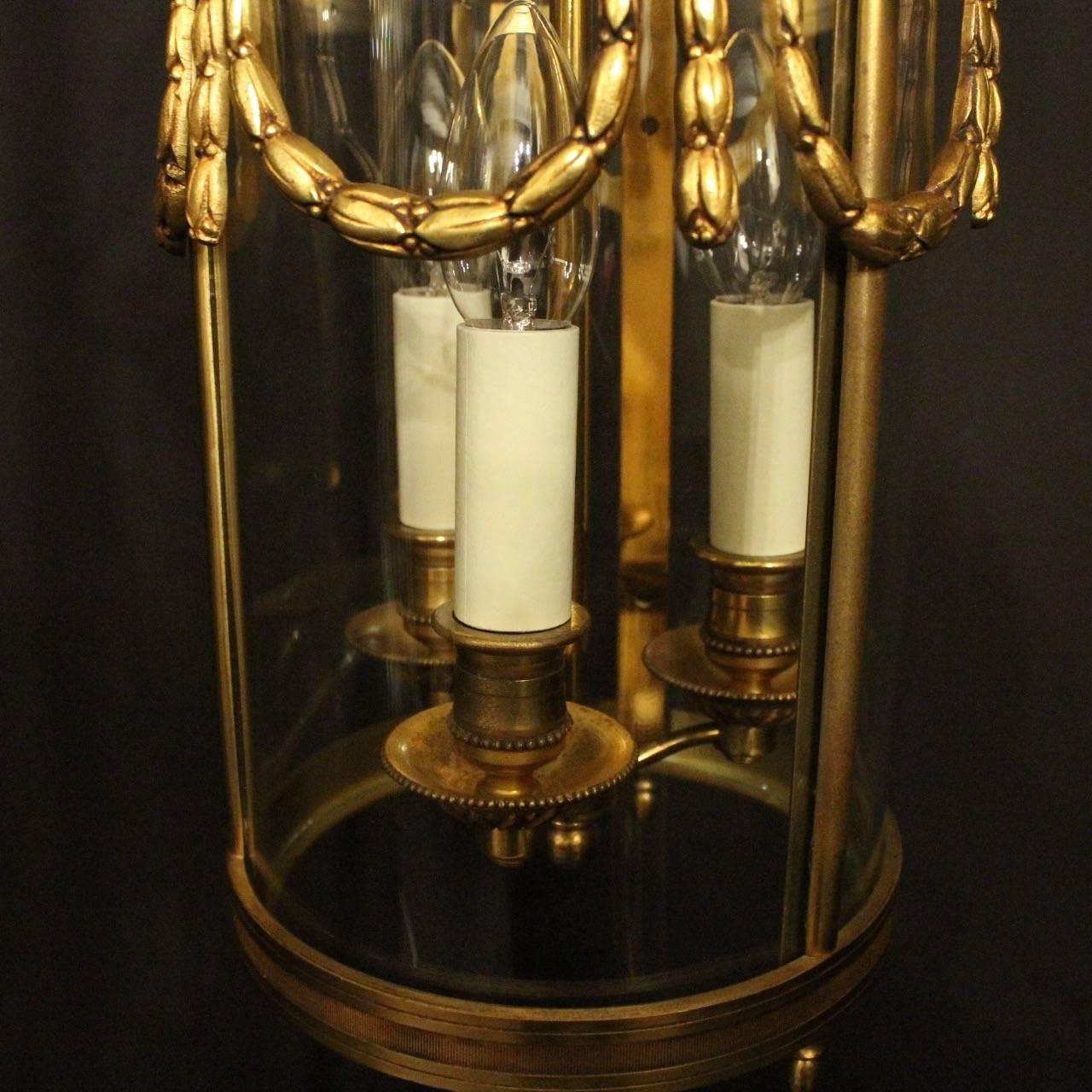 French 19th Century Gilded Bronze Antique Hall Lantern In Good Condition For Sale In Chester, GB