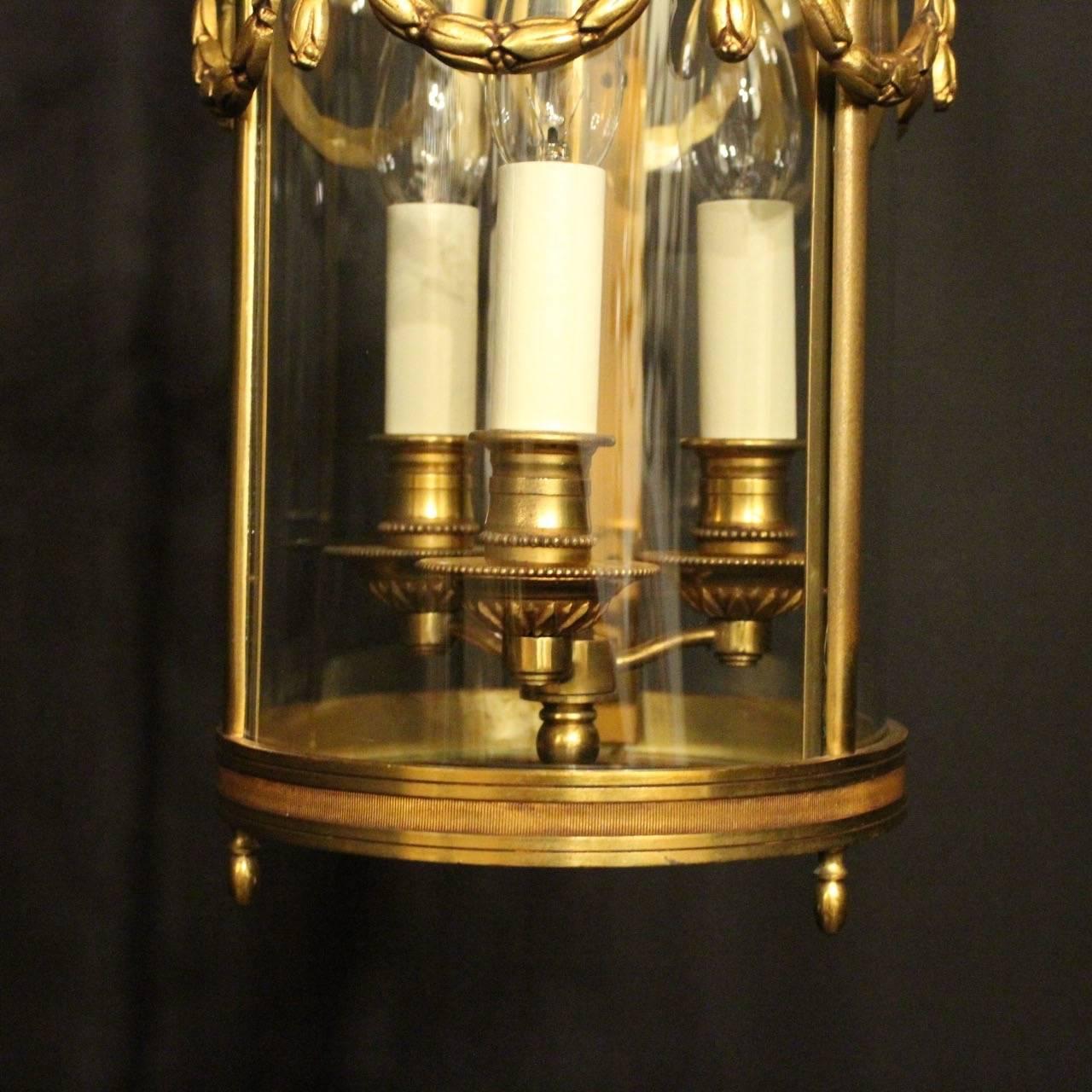 Gilt French 19th Century Gilded Bronze Antique Hall Lantern For Sale