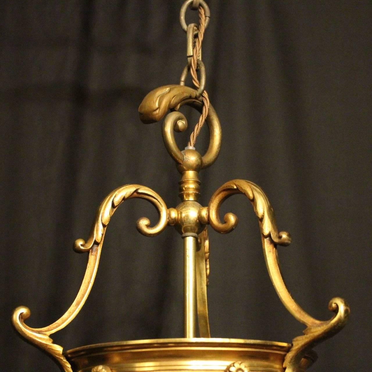 French 19th Century Gilded Bronze Antique Hall Lantern For Sale 4