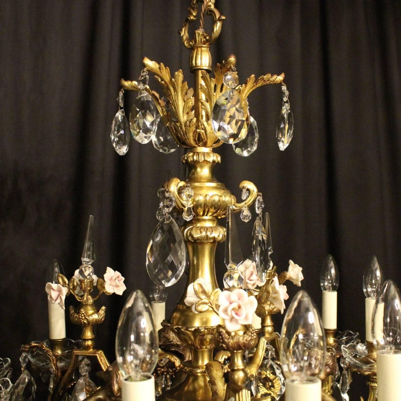 19th Century French Gilded Bronze Cherub Twelve-Light Antique Chandelier For Sale