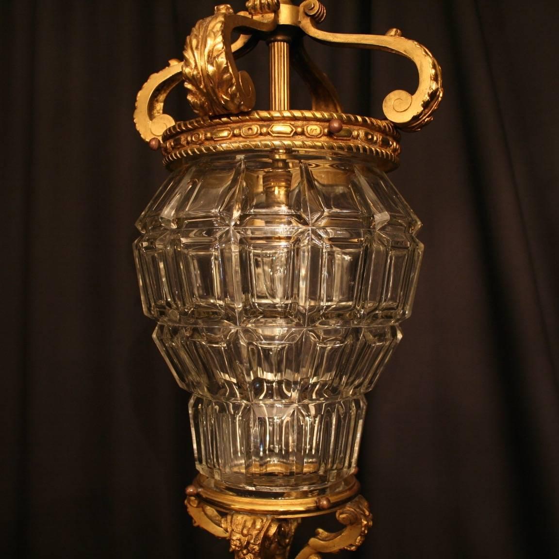 Gilt French Gilded Single Light Antique Hall Lantern For Sale