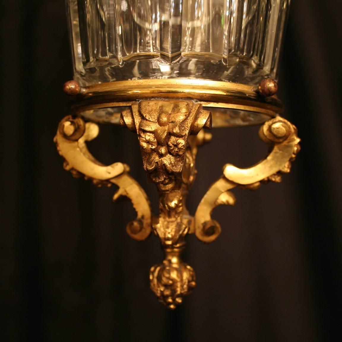 French Gilded Single Light Antique Hall Lantern In Excellent Condition For Sale In Chester, GB