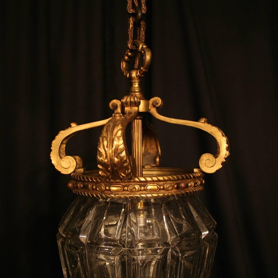 Bronze French Gilded Single Light Antique Hall Lantern For Sale