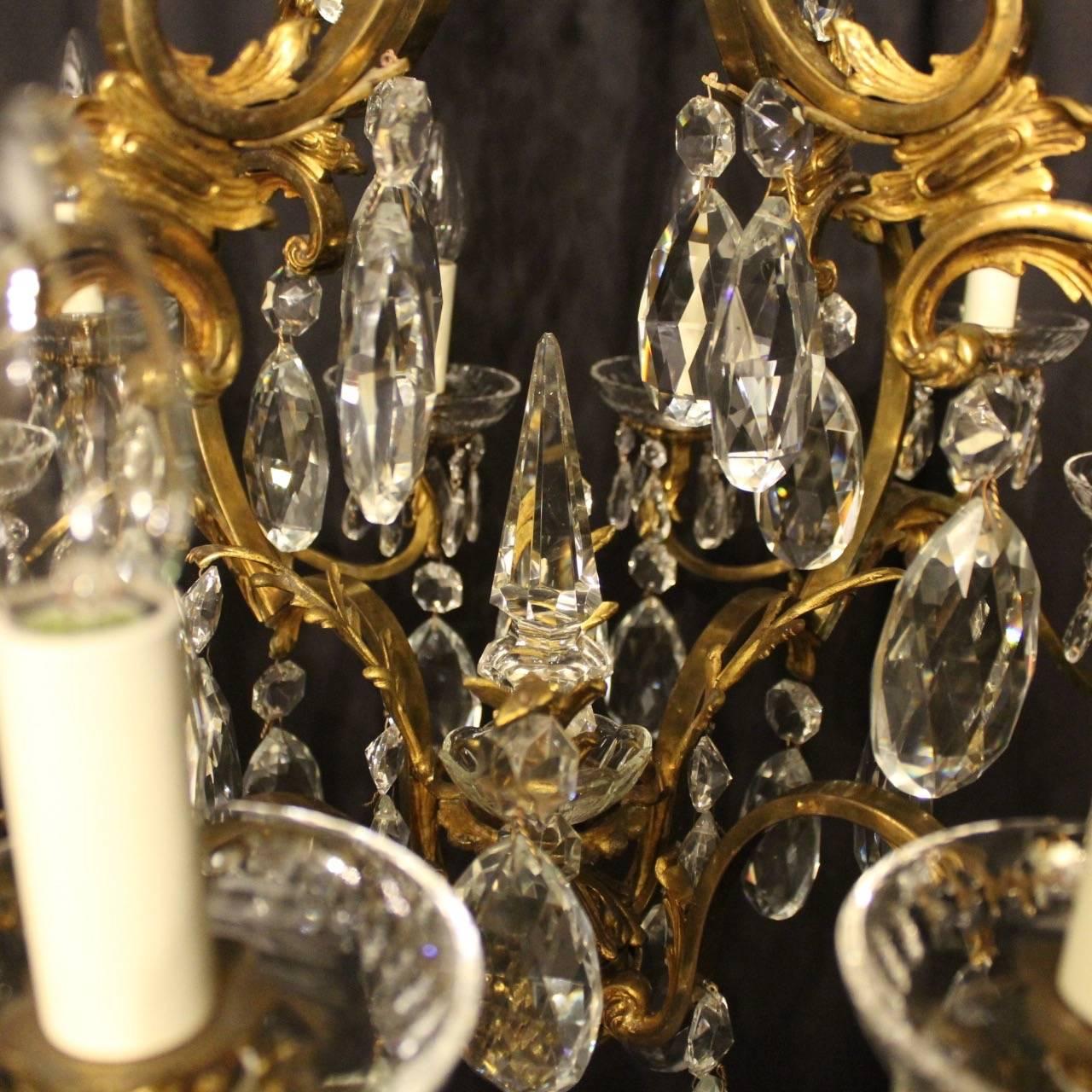 French Bronze and Crystal Twelve-Light Chandelier In Excellent Condition In Chester, GB