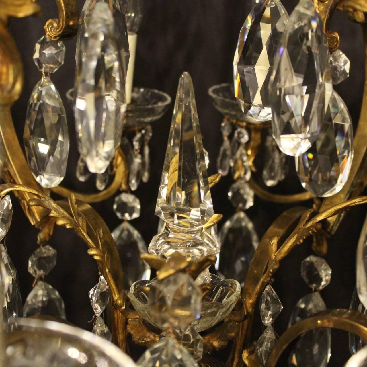 20th Century French Bronze and Crystal Twelve-Light Chandelier