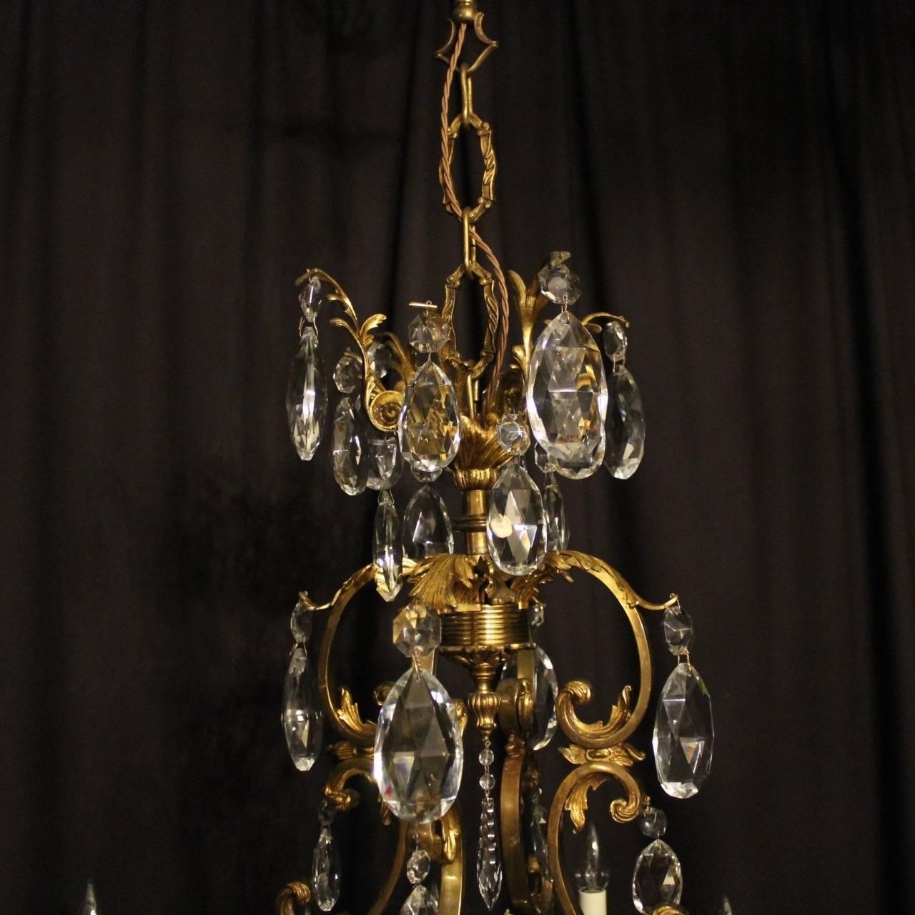 French Bronze and Crystal Twelve-Light Chandelier 1