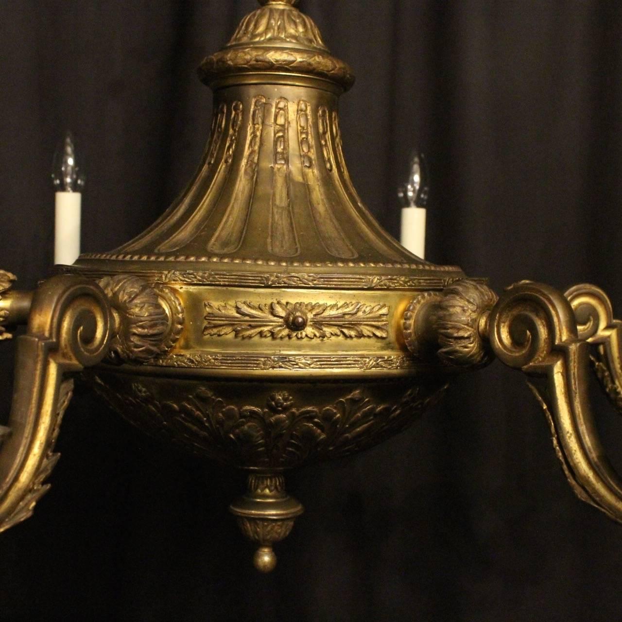 French Gilded Bronze Cherub Six-Light Chandelier In Excellent Condition In Chester, GB