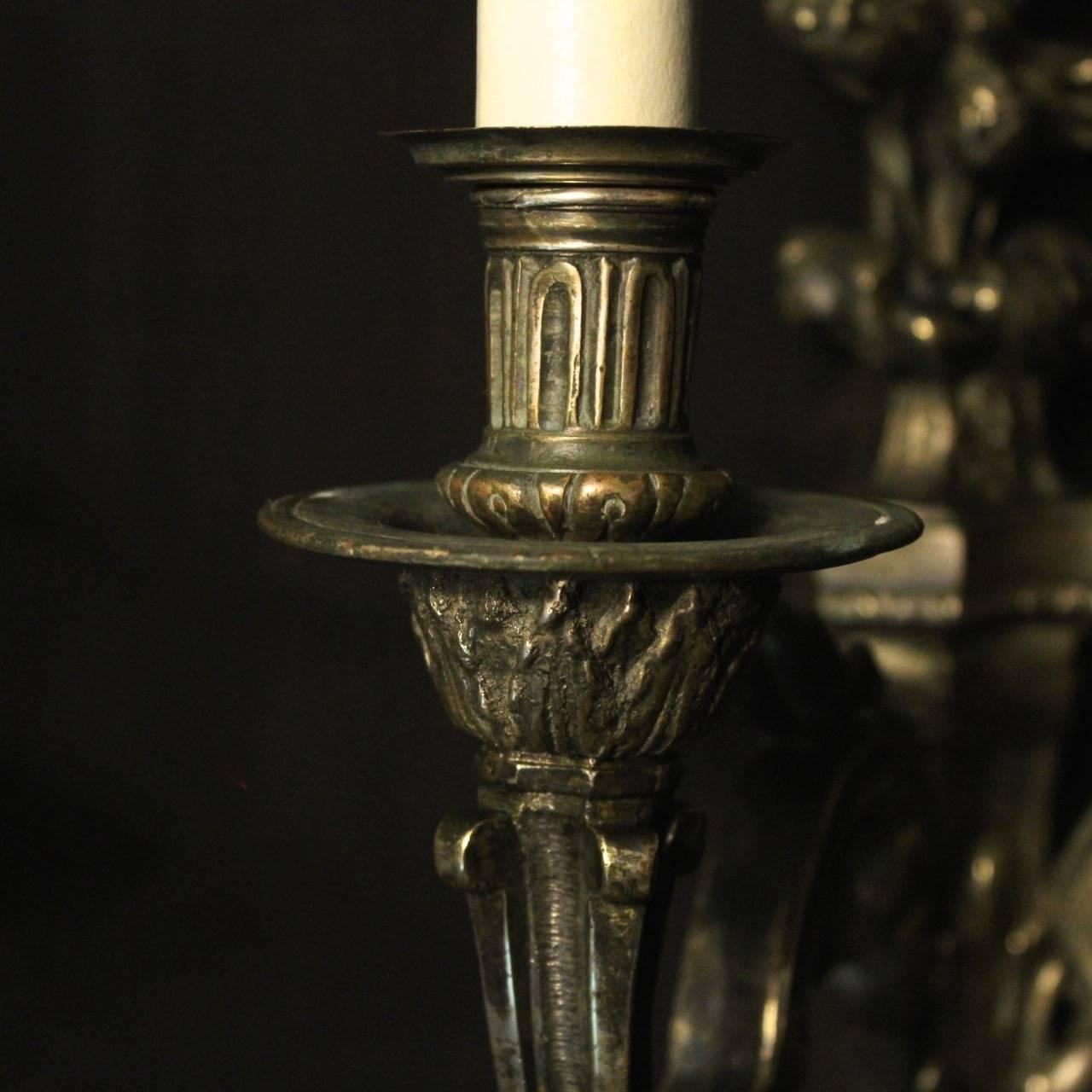 19th Century French Pair of Bronze Antique Wall Sconces