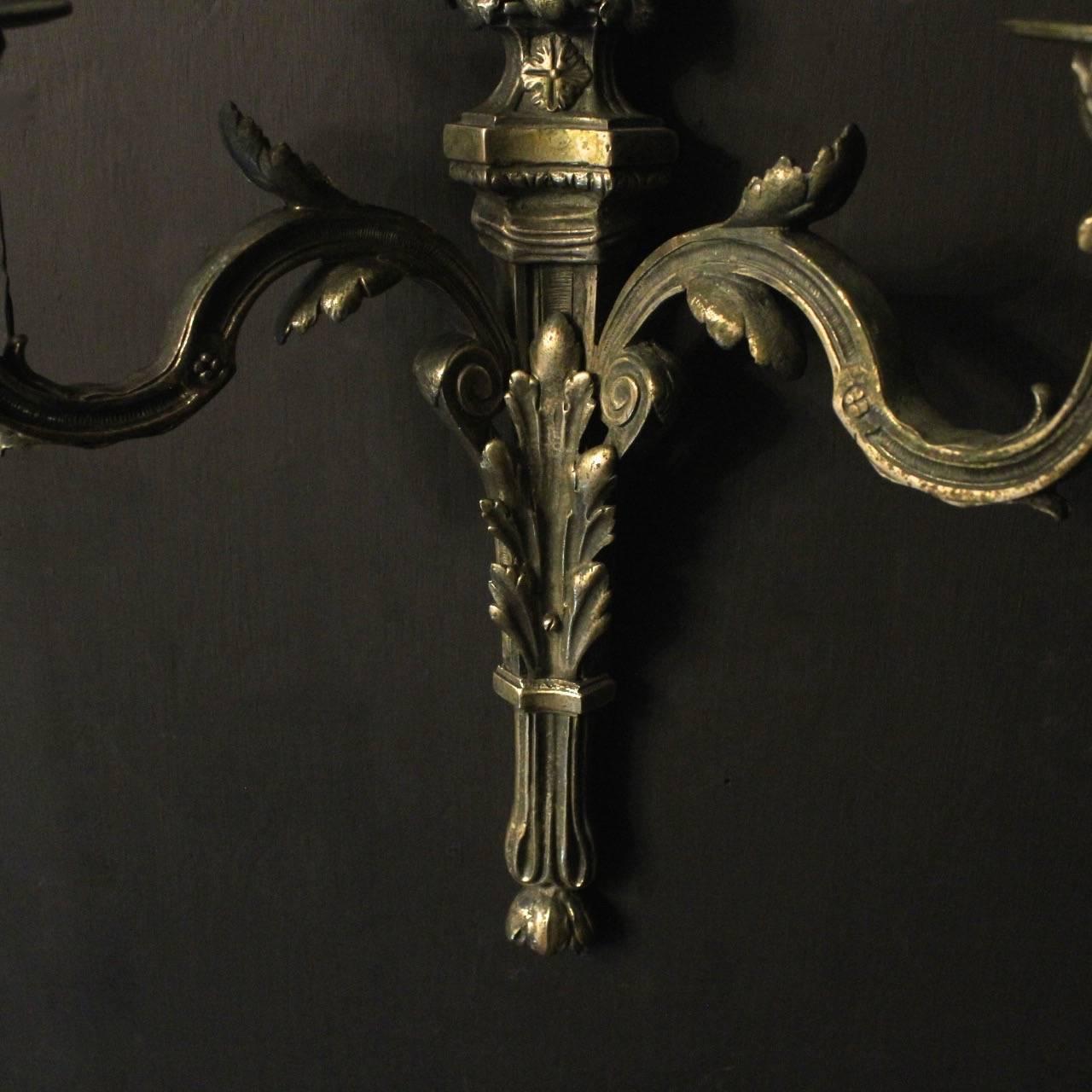 French Pair of Bronze Antique Wall Sconces 4