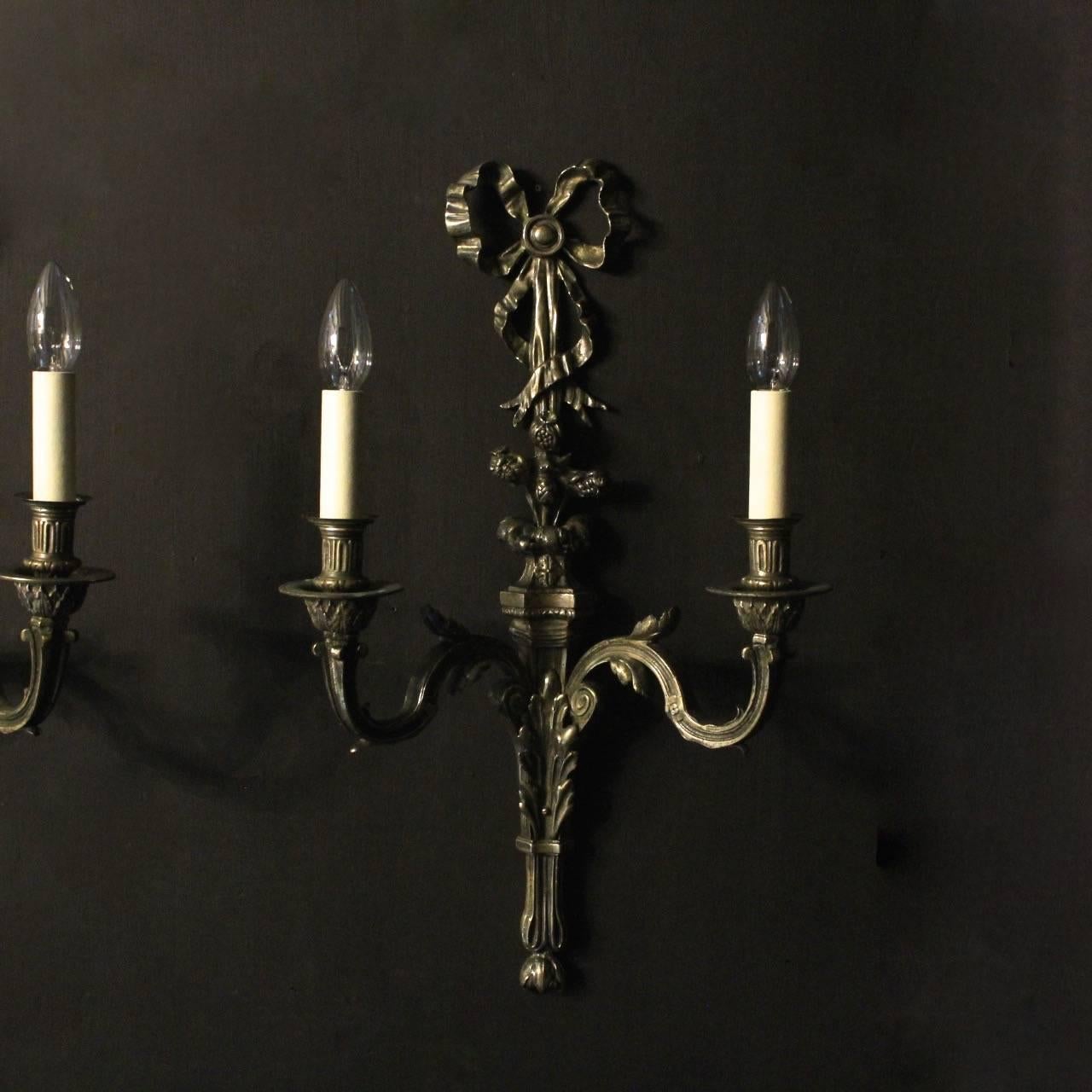 French Pair of Bronze Antique Wall Sconces 5