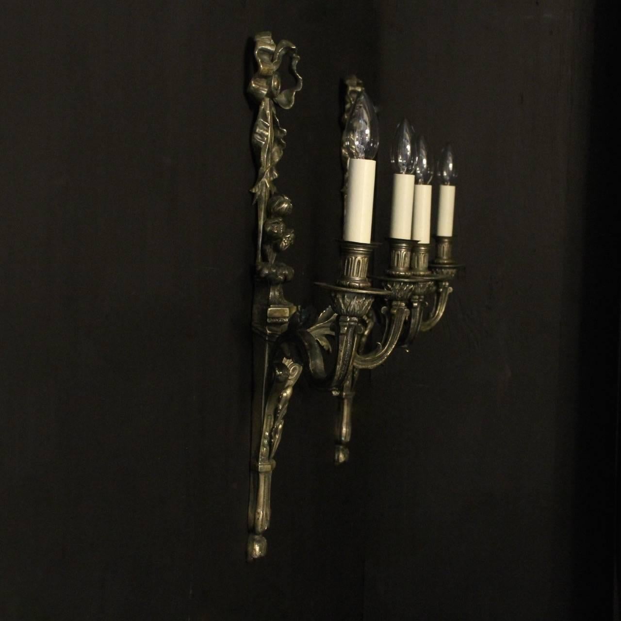 French Pair of Bronze Antique Wall Sconces 6