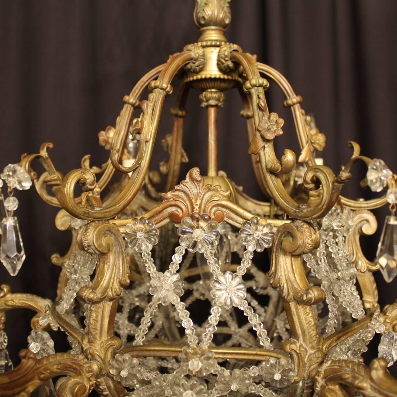 French Gilded Bronze Seven-Light Antique Chandelier In Excellent Condition For Sale In Chester, GB