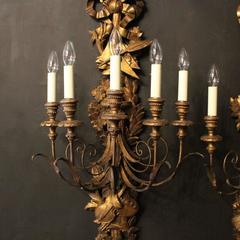 French Pair of Large Giltwood Antique Wall Lights