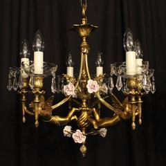 French Pair of Bronze Cherub Chandeliers