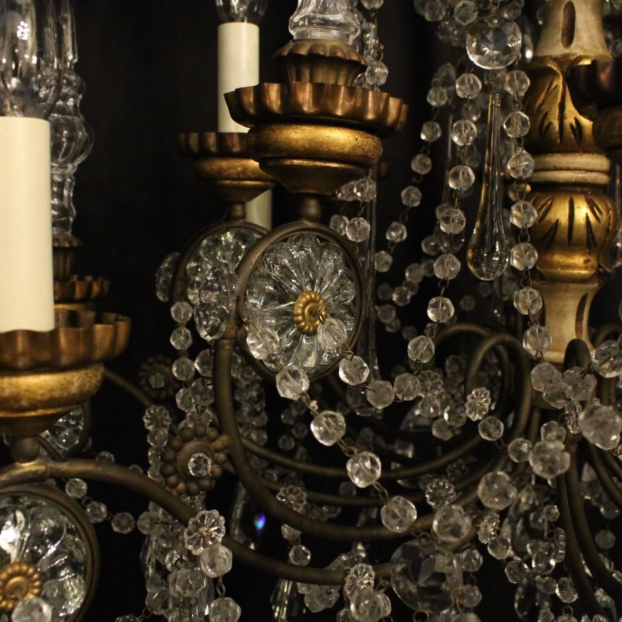 Baroque Italian Giltwood and Crystal Eight-Light Antique Chandelier