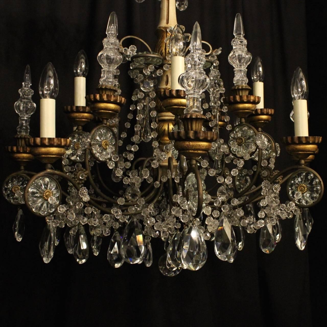 Painted Italian Giltwood and Crystal Eight-Light Antique Chandelier