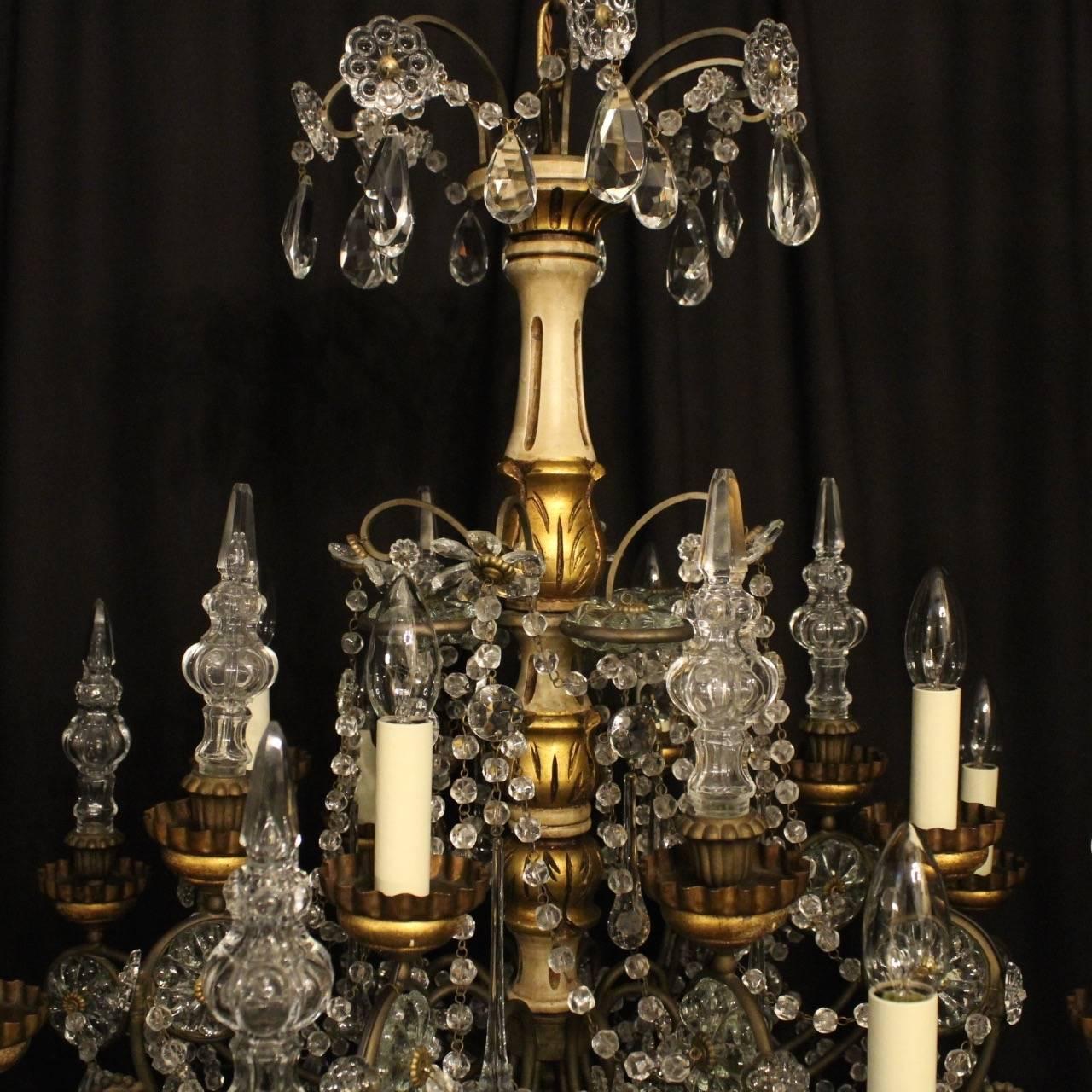 Italian Giltwood and Crystal Eight-Light Antique Chandelier In Good Condition In Chester, GB