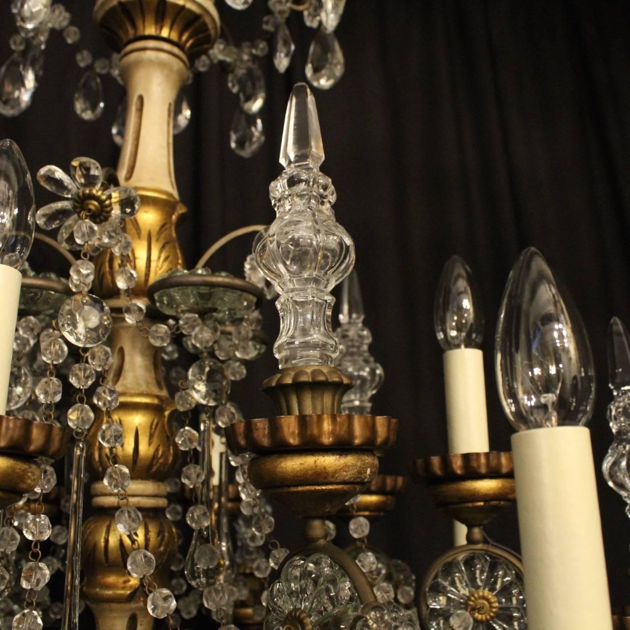 19th Century Italian Giltwood and Crystal Eight-Light Antique Chandelier