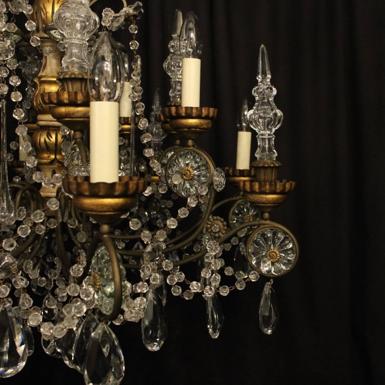 Italian Giltwood and Crystal Eight-Light Antique Chandelier 1