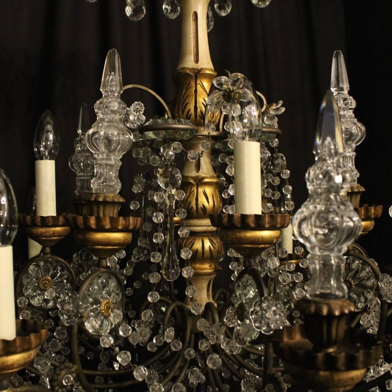 Italian Giltwood and Crystal Eight-Light Antique Chandelier 3