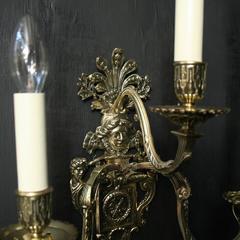 English Pair of Triple Arm Antique Wall Sconces