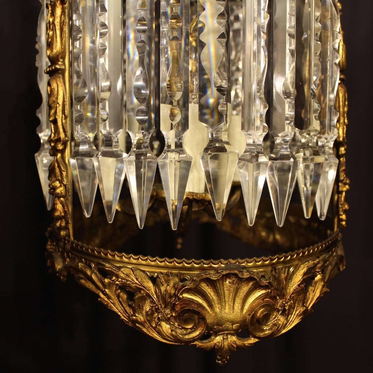 Baroque French Gilded Bronze and Crystal Antique Light