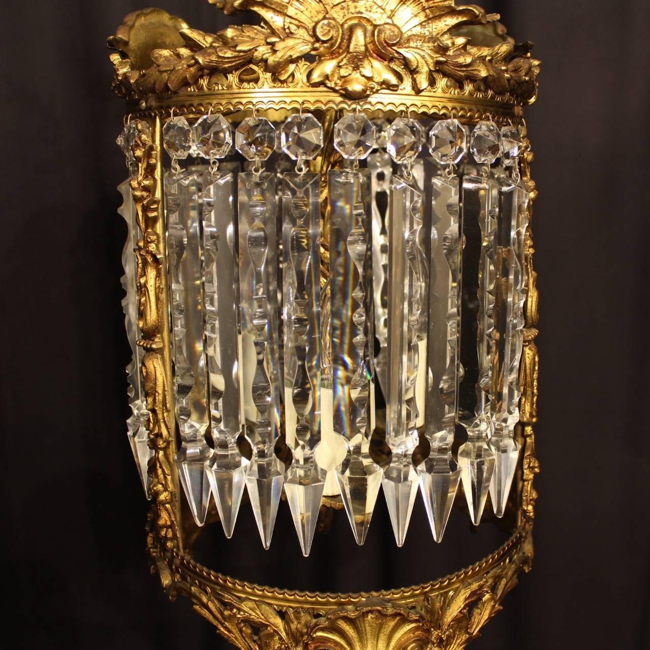 Gilt French Gilded Bronze and Crystal Antique Light