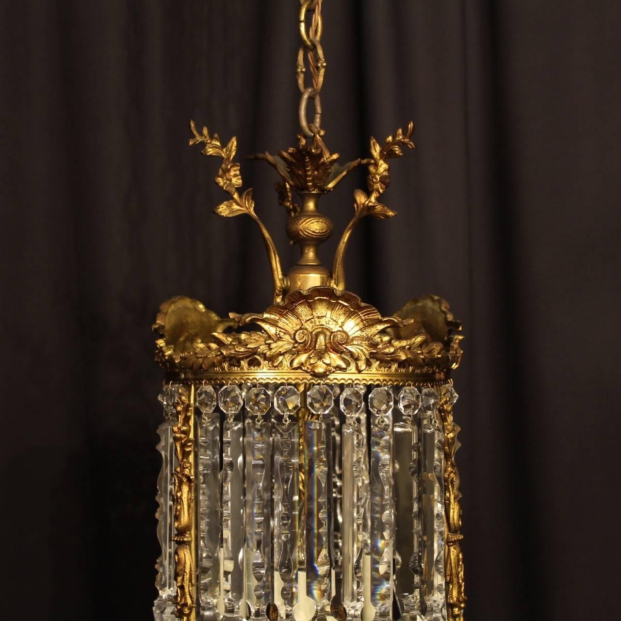 19th Century French Gilded Bronze and Crystal Antique Light