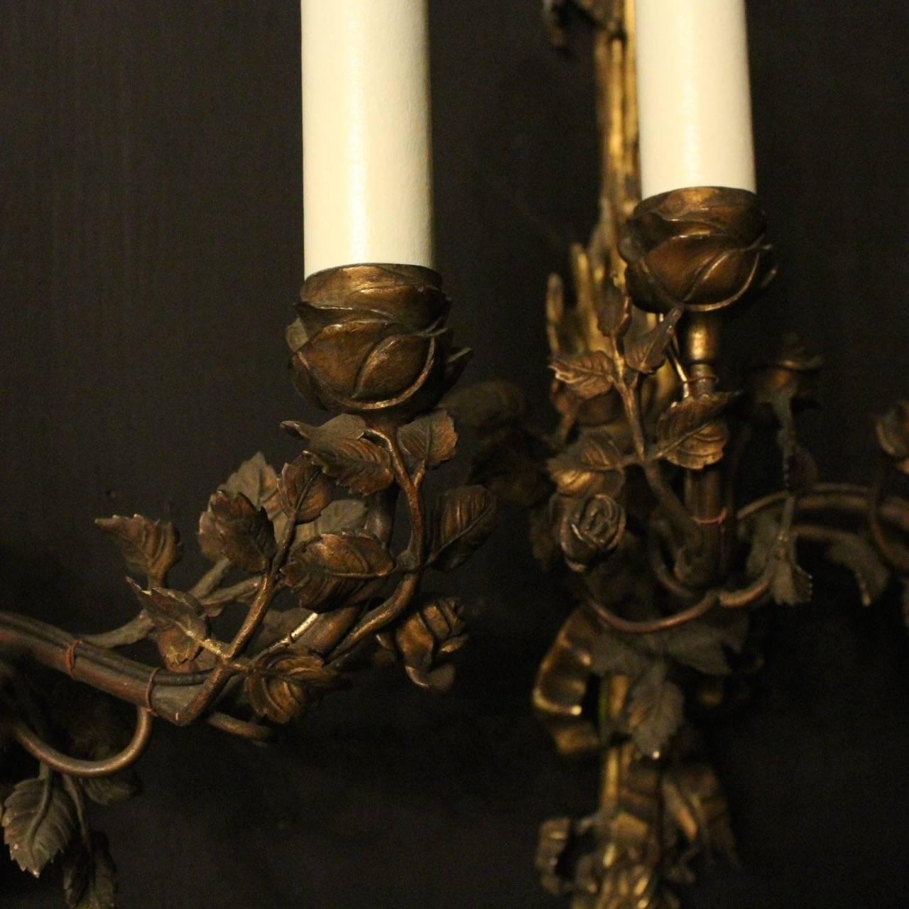 Baroque English Pair of Bronze Antique Wall Sconces