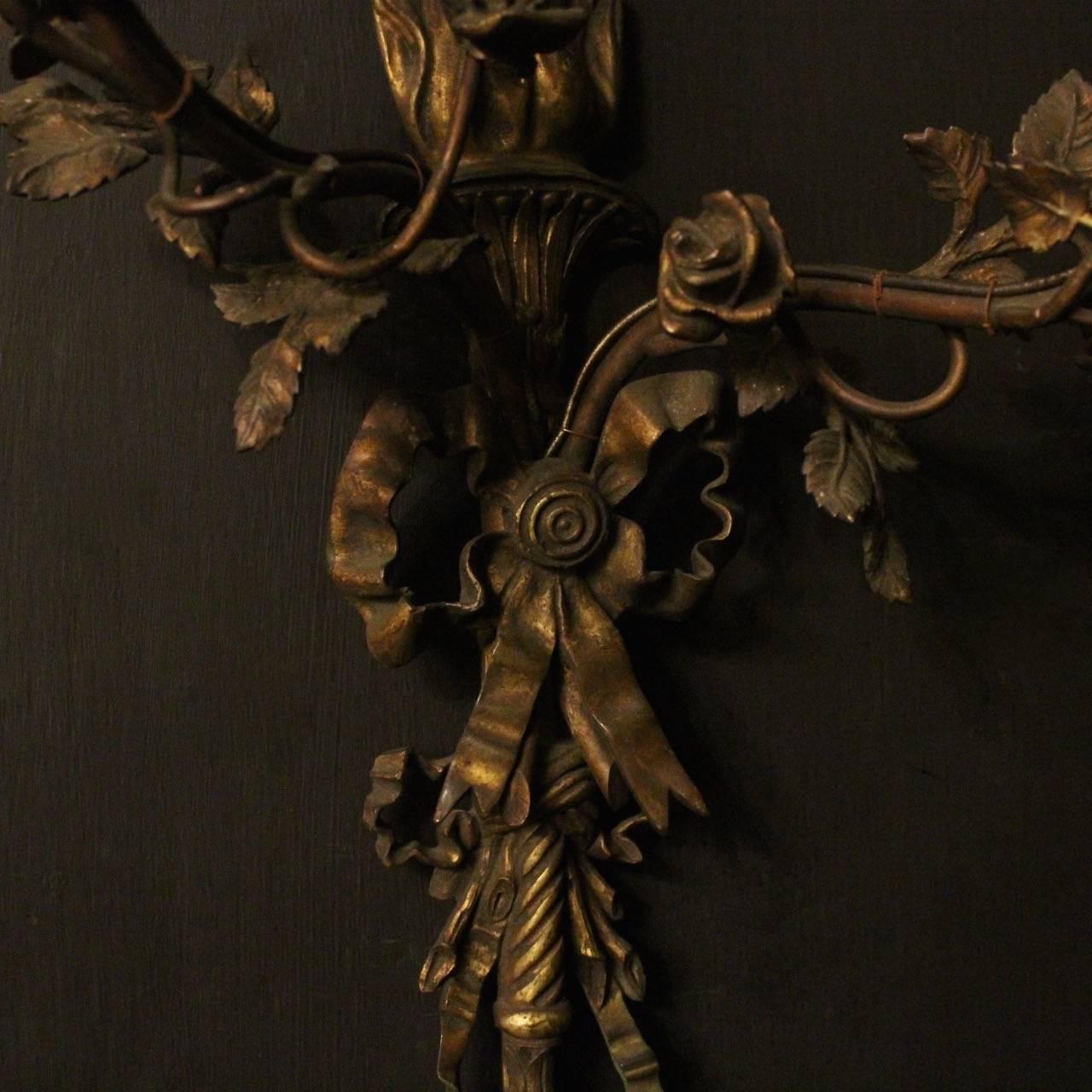 19th Century English Pair of Bronze Antique Wall Sconces
