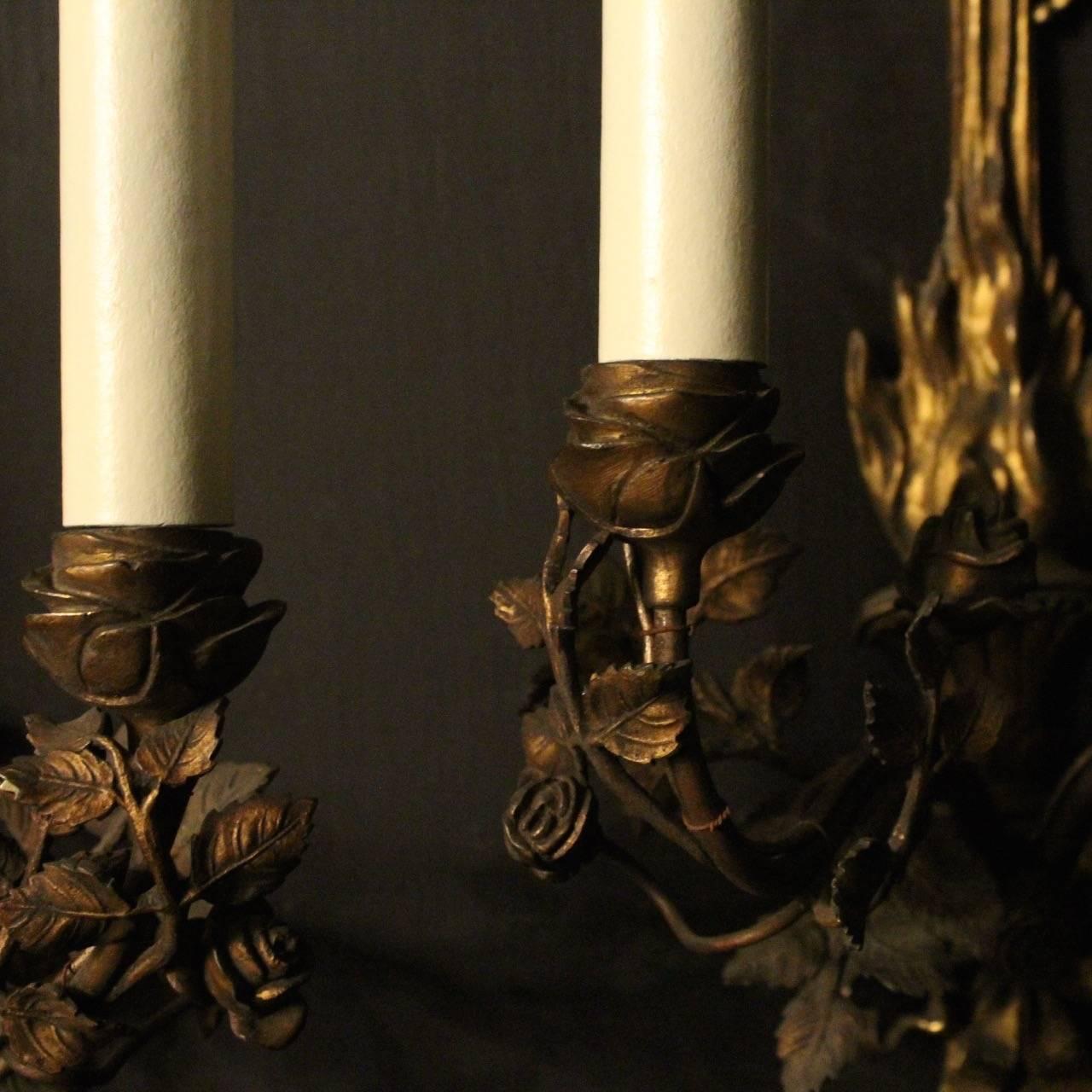 English Pair of Bronze Antique Wall Sconces 2