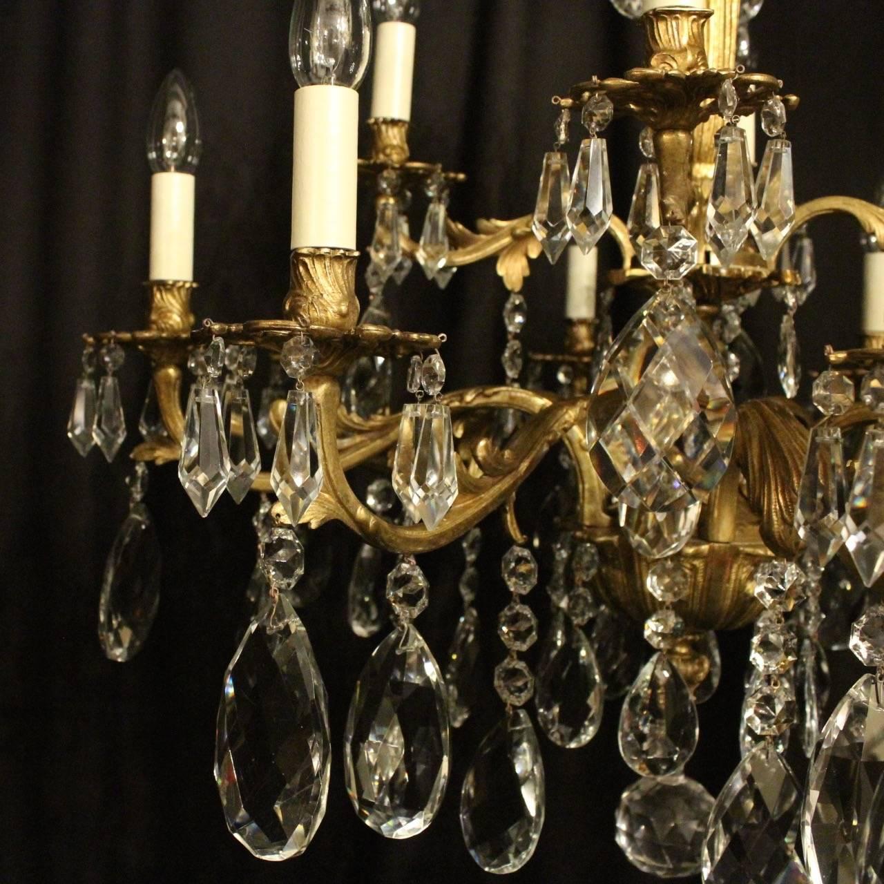 Italian Gilded Bronze Double Tiered Chandelier In Excellent Condition In Chester, GB