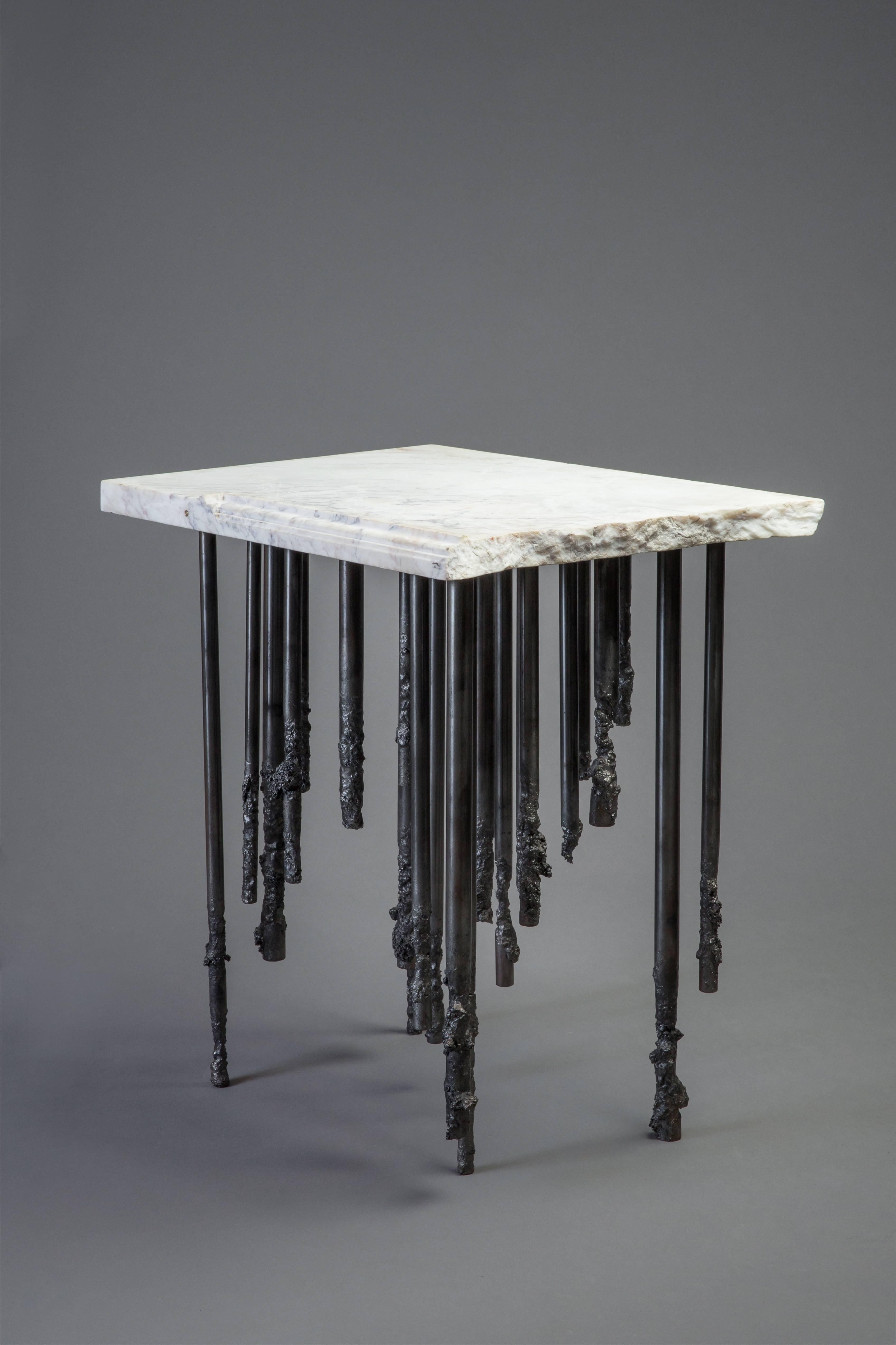 Brutalist Hand Crafted One Of A Kind Sculptural White Marble and Iron Accent Table