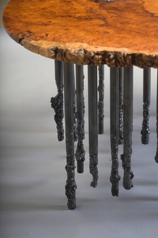 Burl Wood And Steel Hand Crafted One Of A Kind Sculptural Coffee Table For Sale at 1stDibs