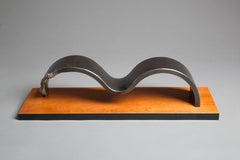 One Of A Kind Unique Steel & Wood Table Top Sculpture Hand Wrought Patina