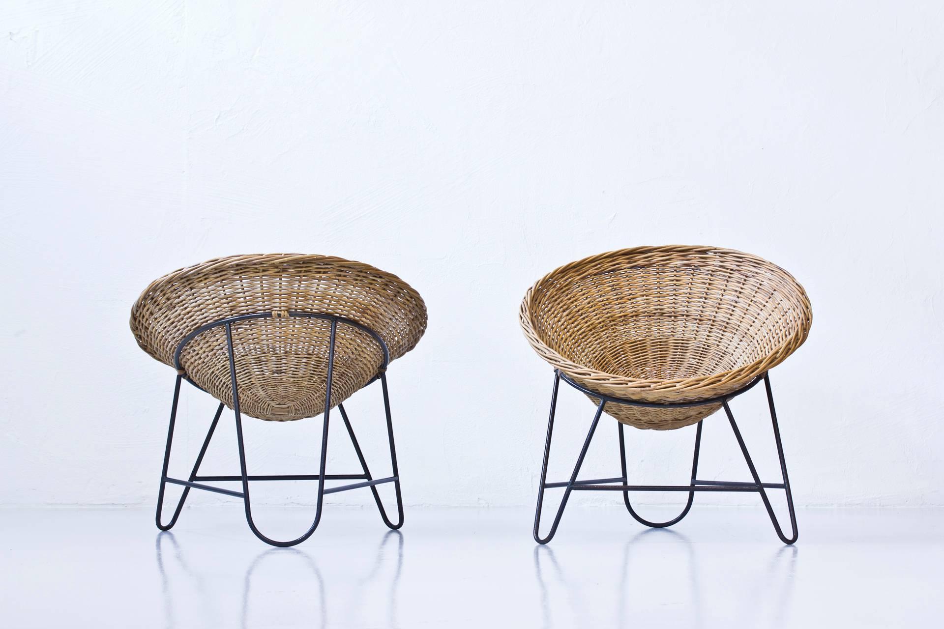 Swedish Danish 1950s Rattan Easy Chairs