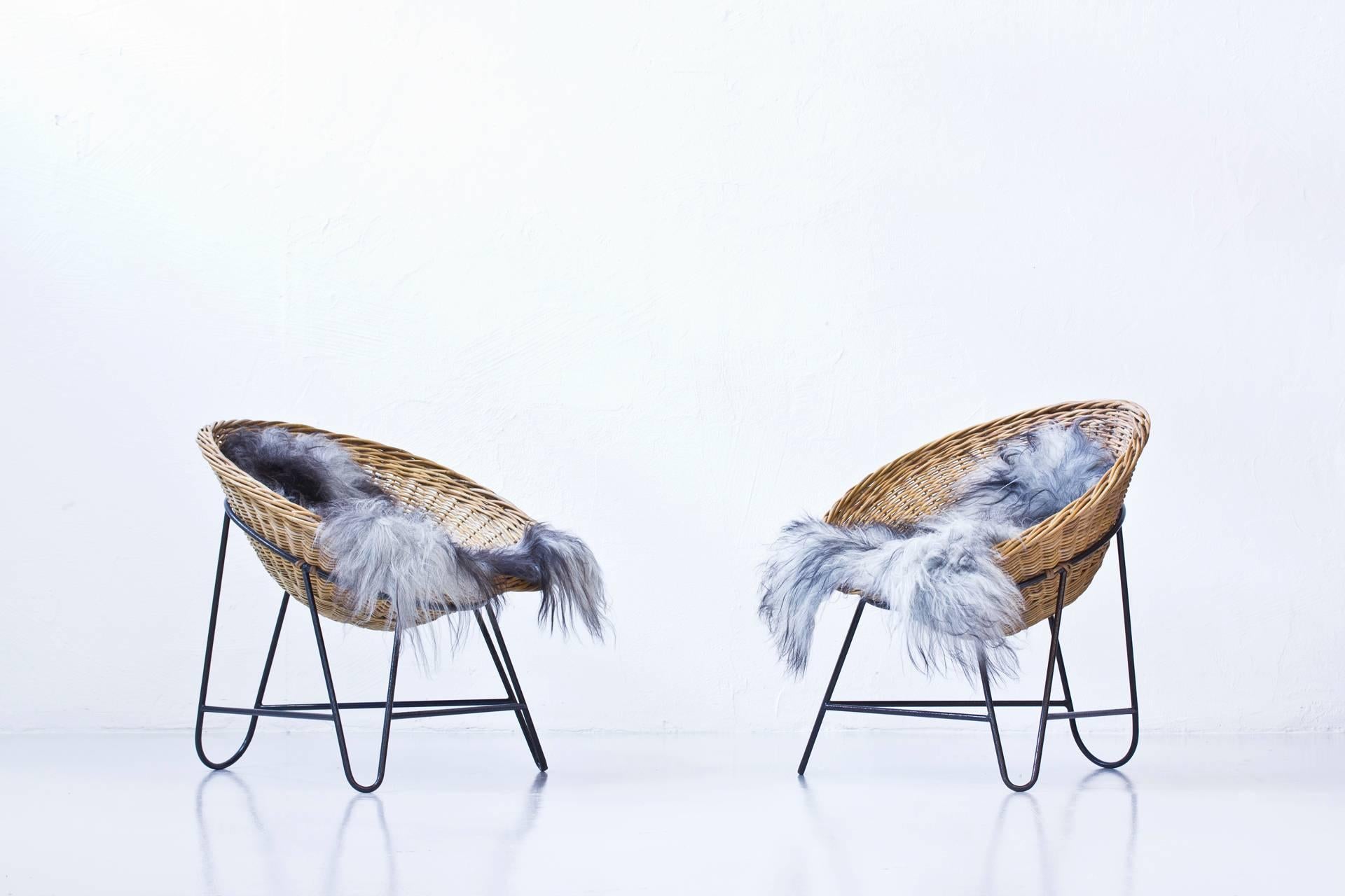 Scandinavian Modern Danish 1950s Rattan Easy Chairs