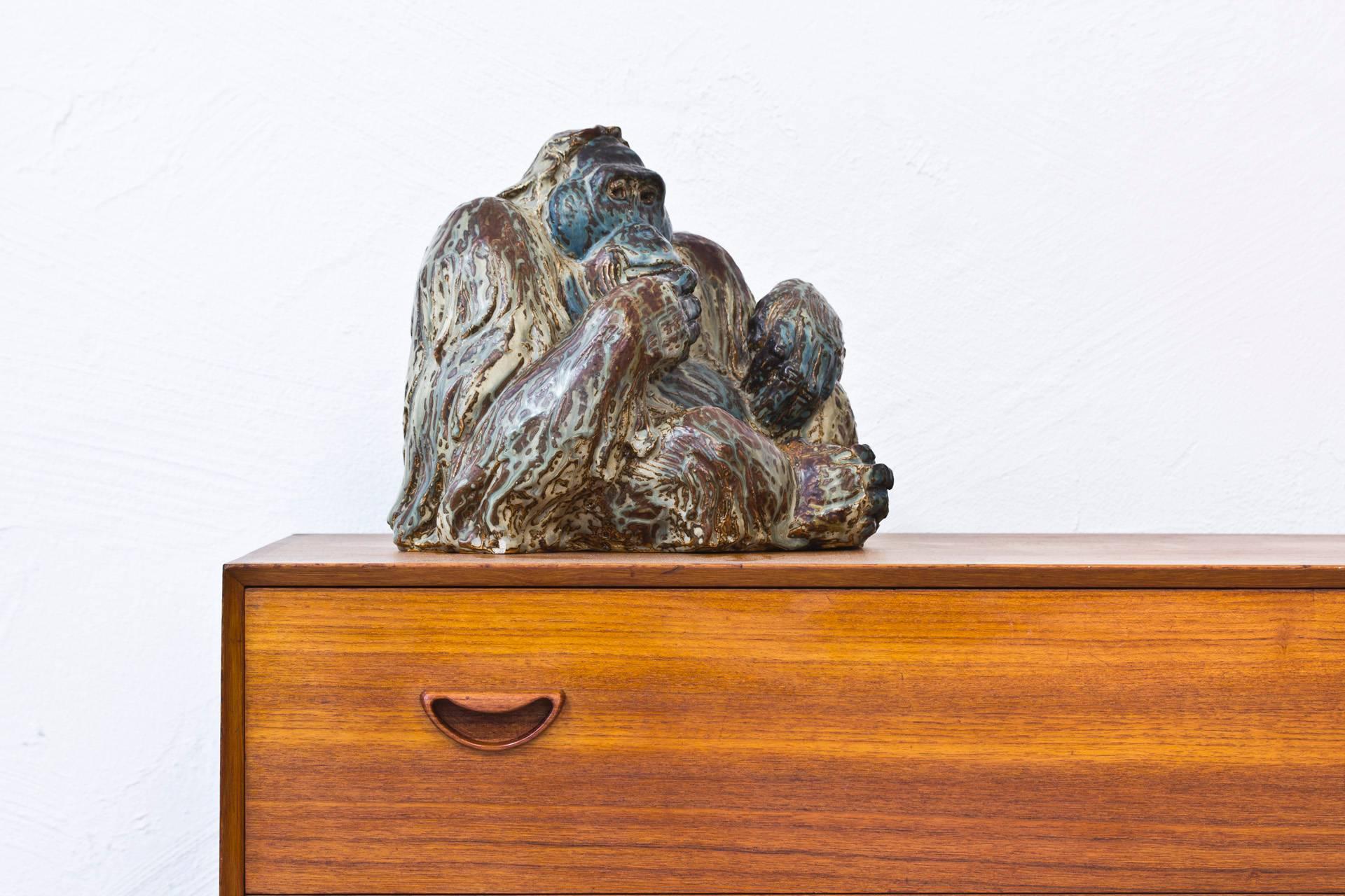 Stoneware orangutan by Danish ceramicist Knud Kyhn. Impressive size and weight handmade at 