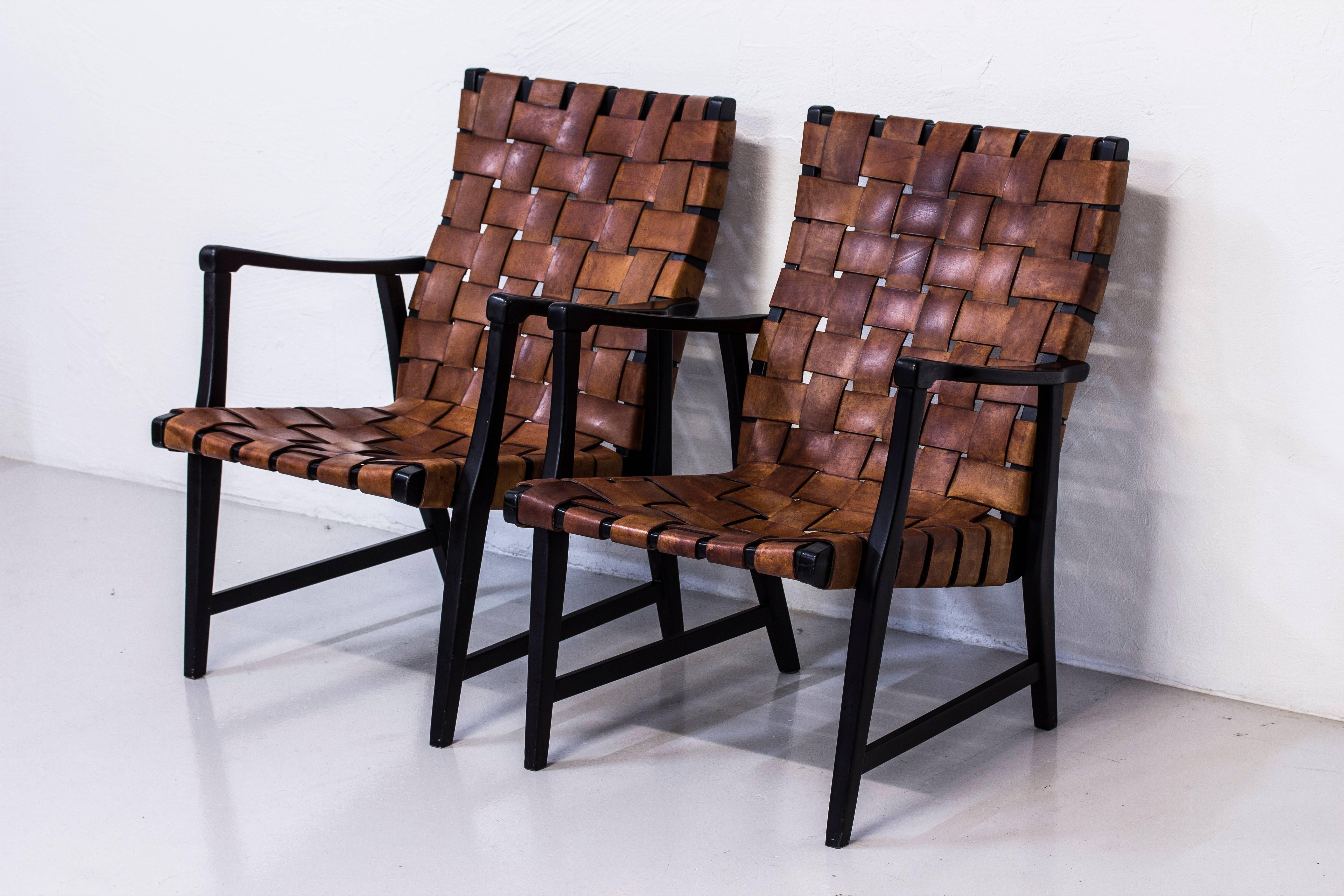Leather Swedish 1940s Easy Chairs by Elias Svedberg