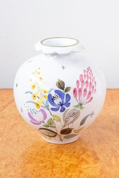Pomegranate shaped Floral Faience vase by Stig Lindberg, Gustavsberg Studio