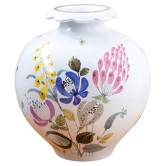 Pomegranate shaped Floral Faience vase by Stig Lindberg, Gustavsberg Studio
