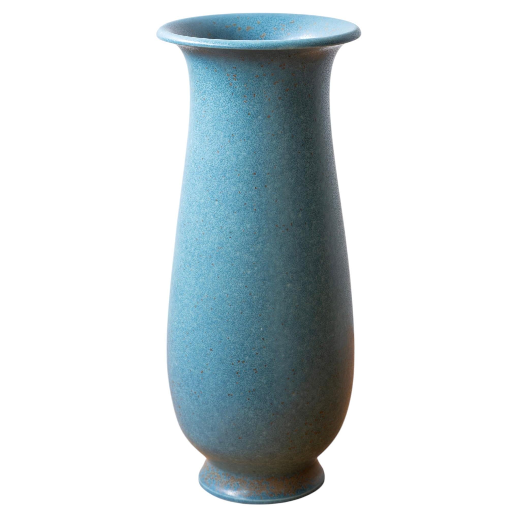 Hand made turquoise glazed vase designed by Gunnar Nylund, Rörstrand 1950s For Sale
