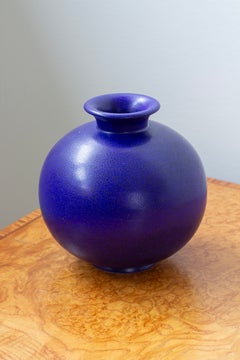 Blue spherical stoneware vase by Gunnar Nylund, Rörstrand 1940s