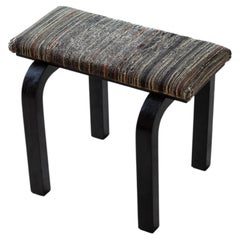 Swedish 1930s modernist "Funkis" stool, black lacquered wood and fabric