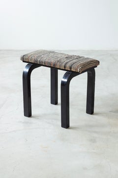 Swedish 1930s modernist "Funkis" stool, black lacquered wood and fabric