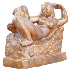 Art Deco gilded plaster sculpture "Danae" by John Lundqvist, Sweden 1920s