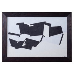 Geometric constructive oil painting by Werner Jansson 1960, Yakisugi ban frame