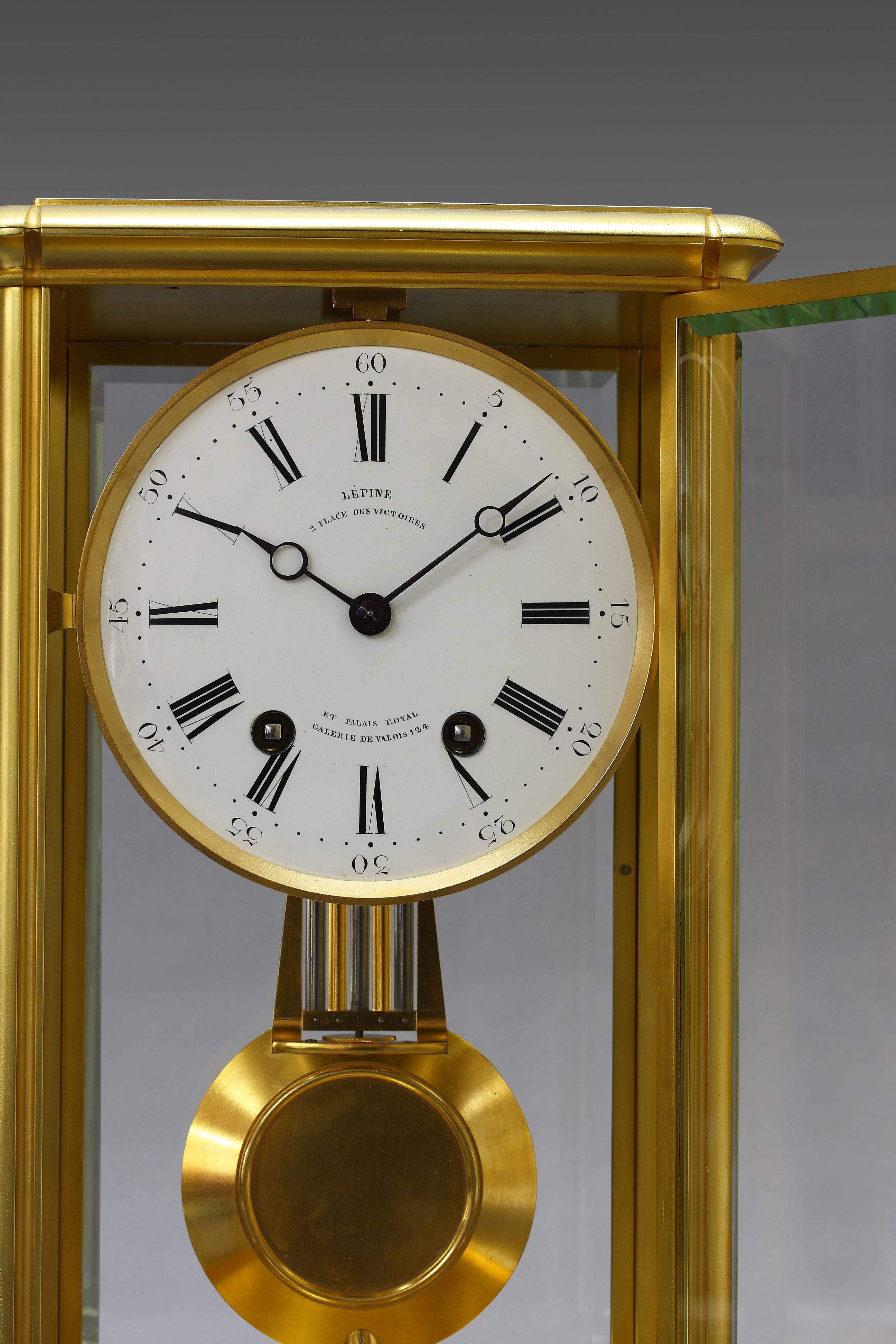 Glass French Precision Table Regulator Clock by Lépine, 19th Century