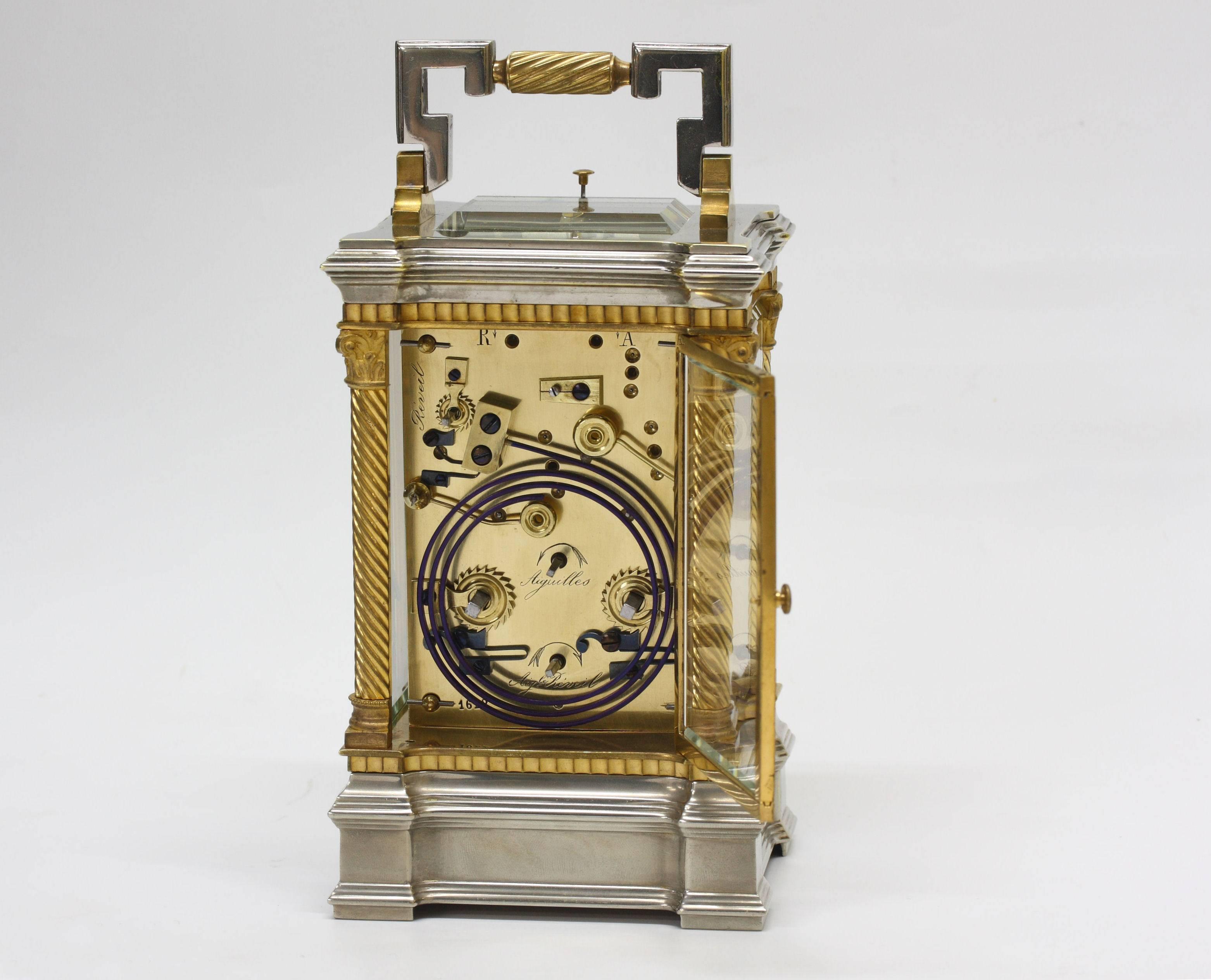 Classical Greek Ormolu and Nickeled Carriage Clock, Charles Oudin Palais-Royal